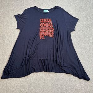 Judith March Embroidered Alabama Tunic Top Women's Medium Navy Blue Short Sleeve